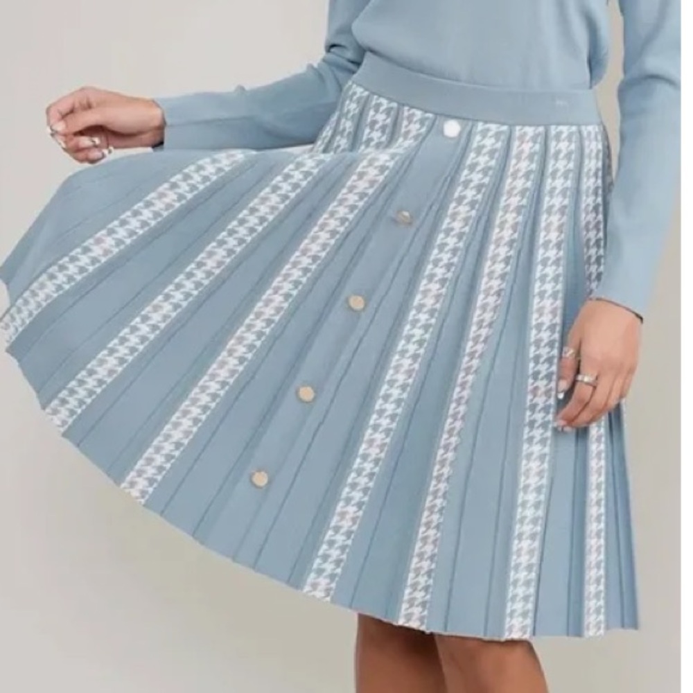 Elegant Blue A-Line Skirt with Button Accents